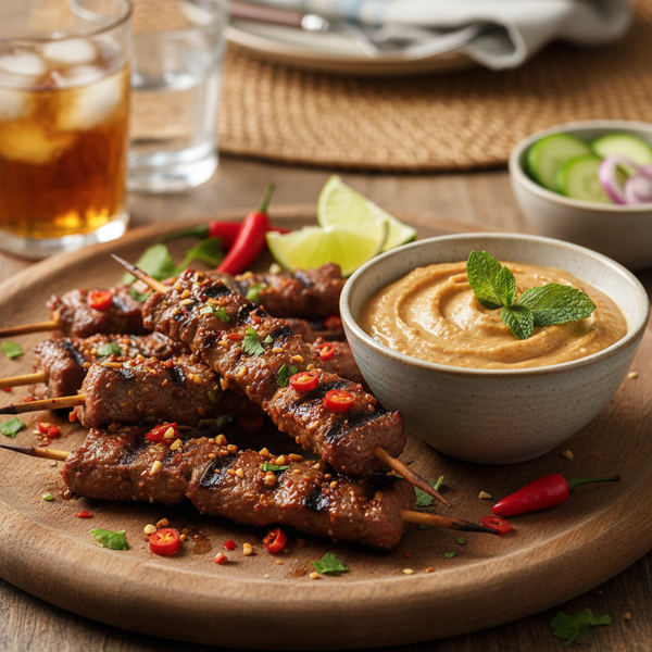 Spicy Beef Satay Skewers with Peanut Sauce recipe