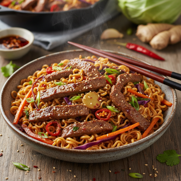 Spicy Beef and Cabbage Stir-Fry with Ramen recipe