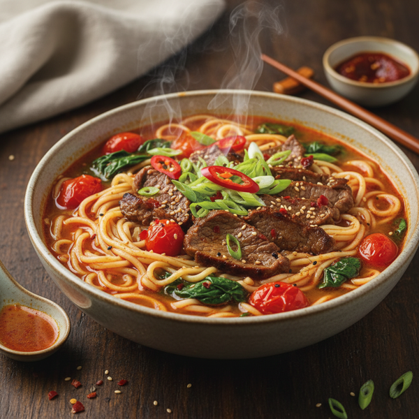 Spicy Beef and Tomato Noodle Bowl recipe