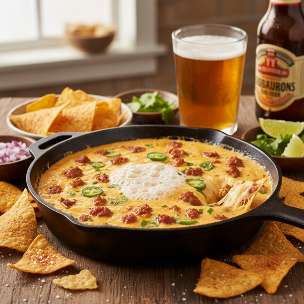 Spicy Beer-Infused Chorizo Queso Dip recipe