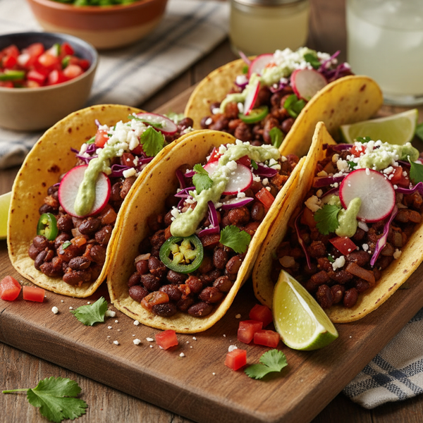 Spicy Black Bean Tacos with Fresh Toppings recipe