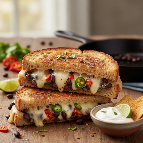 Spicy Black Bean & Pepper Jack Grilled Cheese Delight recipe