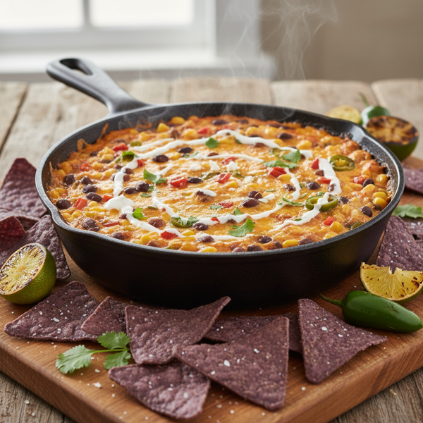 Spicy Black Bean & White Corn Cheesy Dip recipe