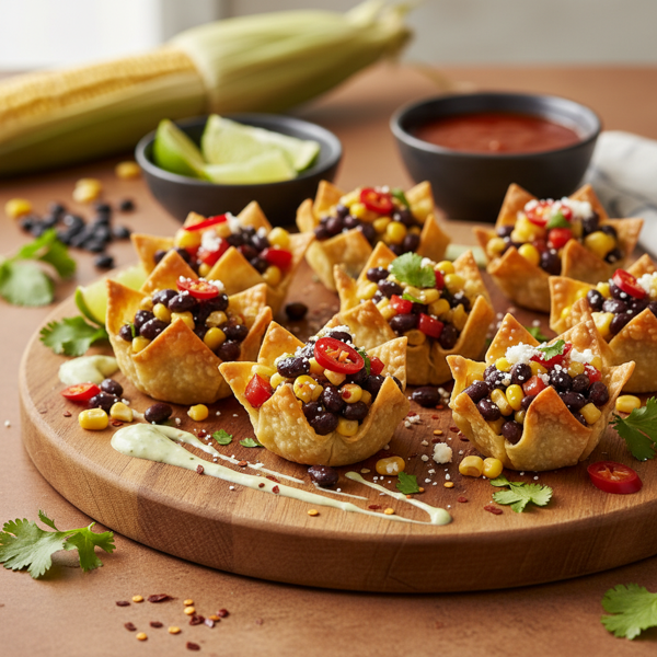 Spicy Black Bean and Corn Wonton Bites recipe