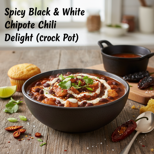 Spicy Black & White Chipotle Chili Delight (Crock Pot) recipe