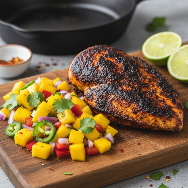 Spicy Blackened Chicken with Refreshing Mango Salsa recipe