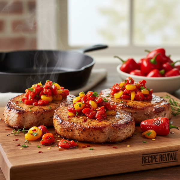 Spicy Broiled Pork Chops with Cherry Pepper Relish recipe