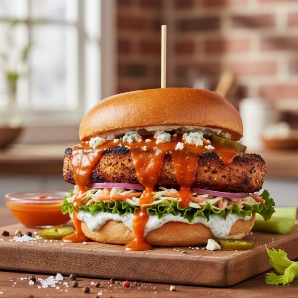 Spicy Buffalo Blue Cheese Pork Chop Sandwich recipe