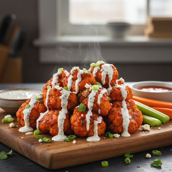 Spicy Buffalo Cauliflower Bites with Blue Cheese Drizzle recipe