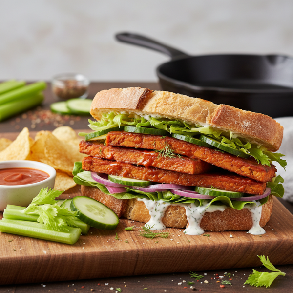 Spicy Buffalo Tempeh & Cucumber Crunch Sandwich recipe