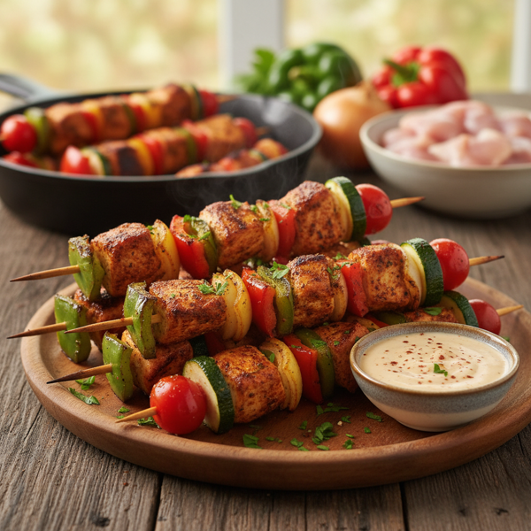 Spicy Cajun Chicken & Veggie Kabobs recipe