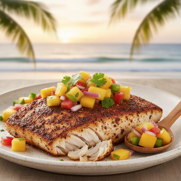 Spicy Cajun Mahi Mahi with Tropical Fruit Salsa recipe
