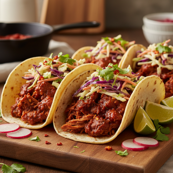 Spicy Carne Adovada Tacos with Cilantro Lime Slaw recipe