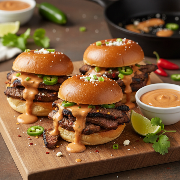 Spicy Carne Asada Sliders with Creamy Chipotle Sauce recipe