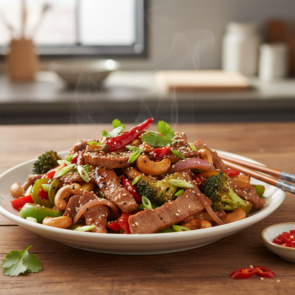Spicy Cashew Pork Stir-Fry recipe