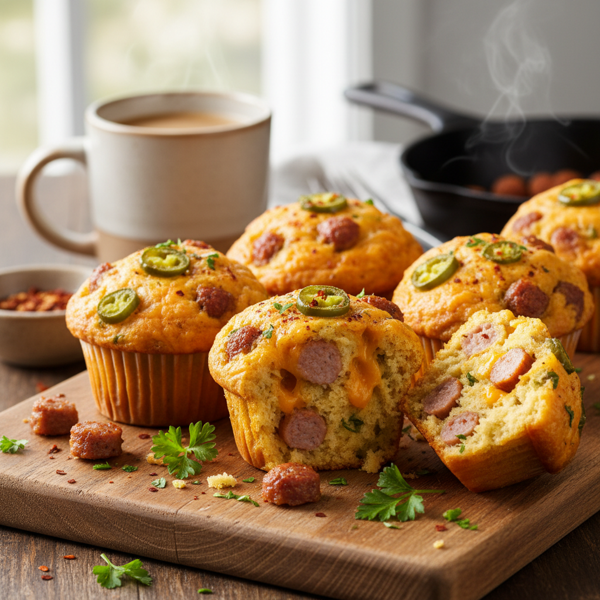 Spicy Cheddar Sausage Breakfast Muffins recipe