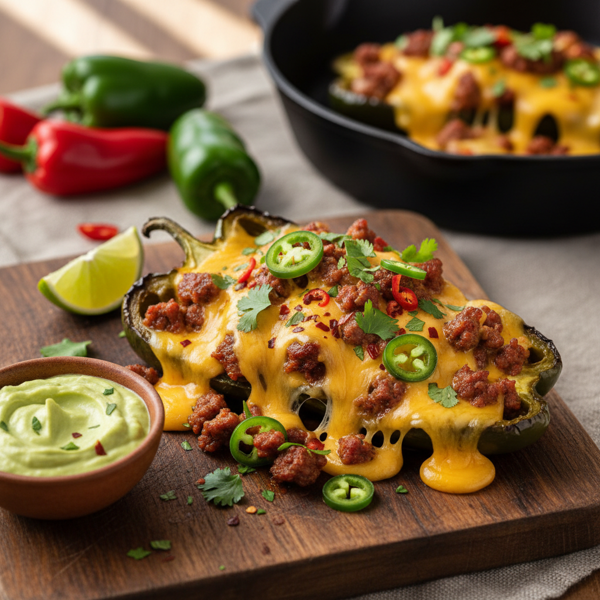 Spicy Cheesy Stuffed Poblano Peppers recipe