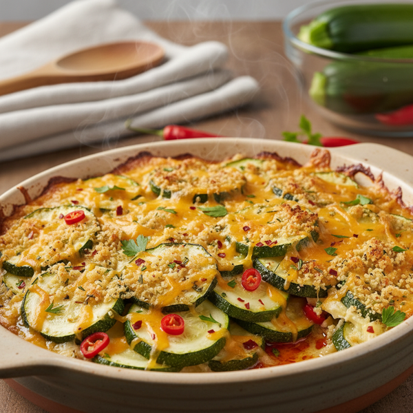 Spicy Cheesy Zucchini Gratin recipe