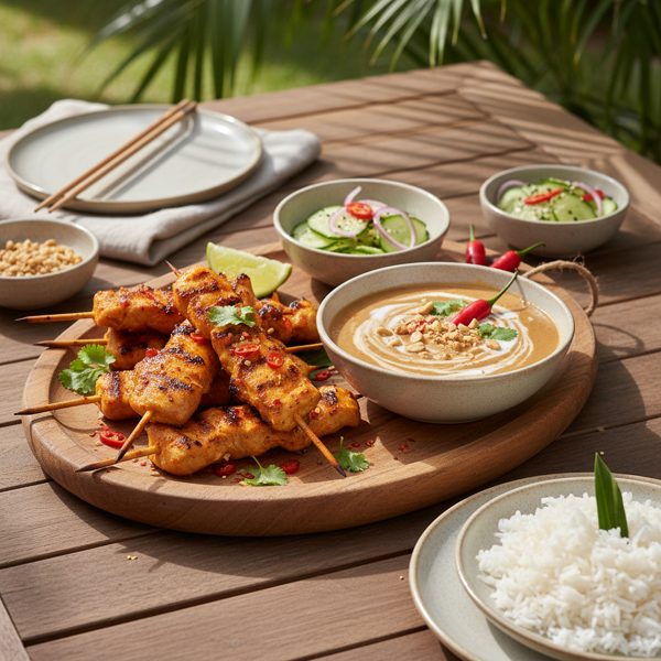 Spicy Chicken Satay with Creamy Peanut-Coconut Sauce recipe