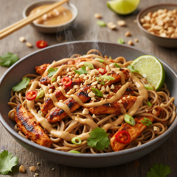 Spicy Chicken Soba Noodle Bowl with Creamy Peanut Sauce recipe