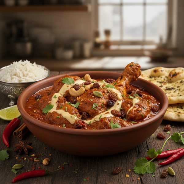 Spicy Chicken Vindaloo with Cashew Raisin Sauce recipe