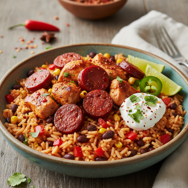 Spicy Chicken & Chorizo Rice Bowl recipe