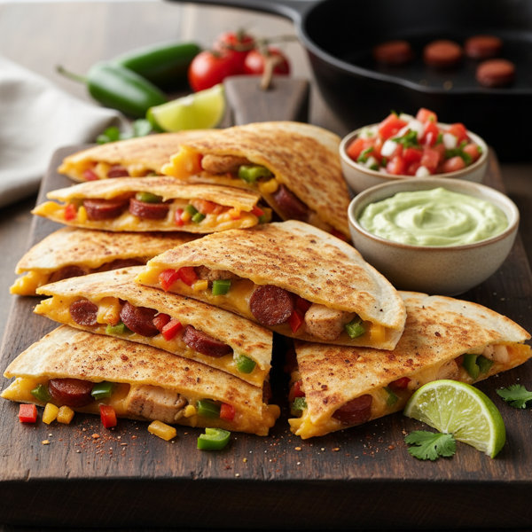 Spicy Chicken and Andouille Sausage Quesadillas recipe