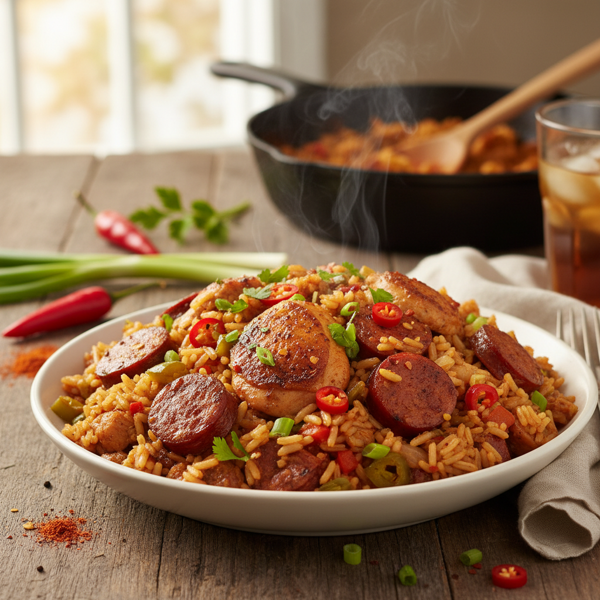 Spicy Chicken and Sausage Jambalaya recipe