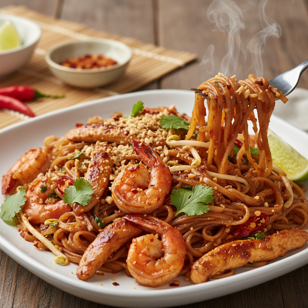 Spicy Chicken and Shrimp Pad Thai recipe