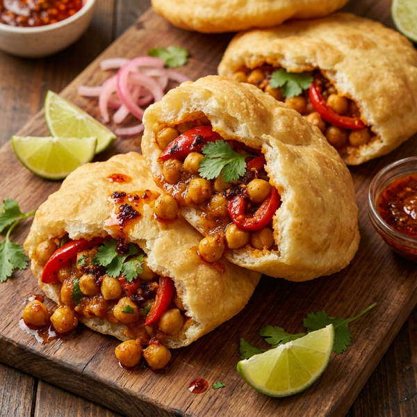 Spicy Chickpea Sandwiches on Fluffy Fried Dough recipe