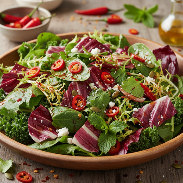 Spicy Chili-Infused Field Greens Salad recipe