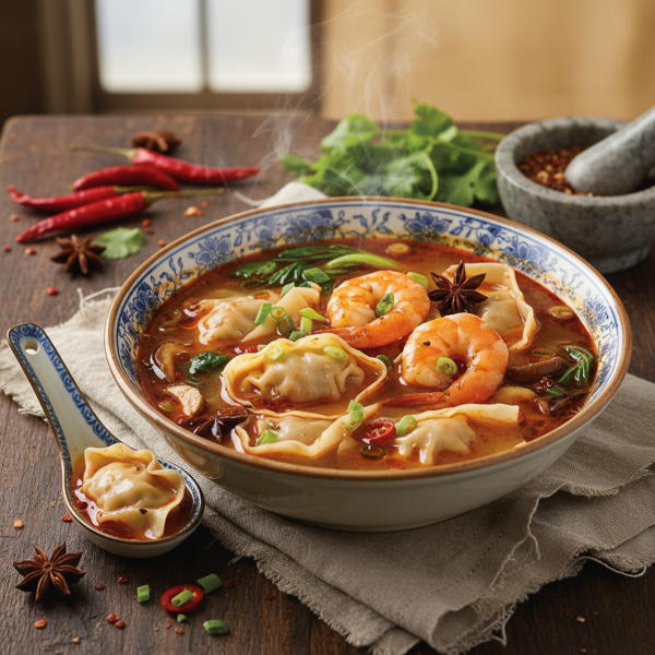 Spicy Chili Shrimp Wonton Soup recipe