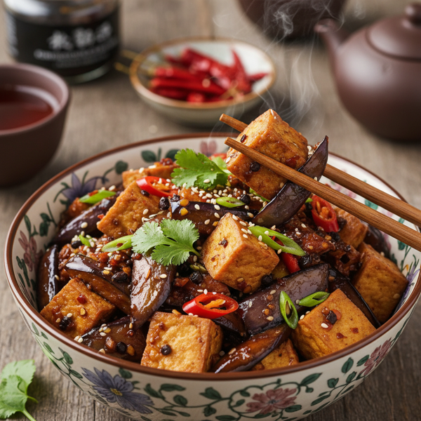 Spicy Chinese Eggplant and Tofu Stir-Fry with Black Bean Sauce recipe