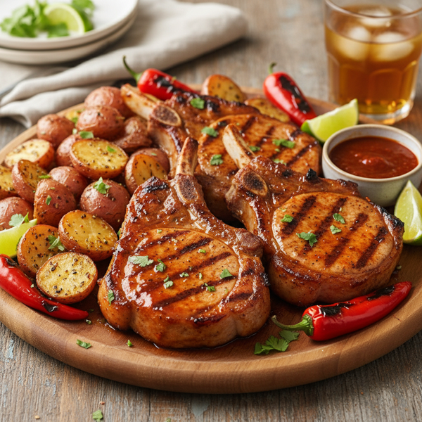 Spicy Chipotle Baja Pork Chops with Roasted Red Potatoes recipe