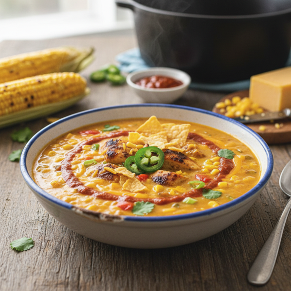 Spicy Chipotle Cheddar Chicken and Corn Chowder recipe