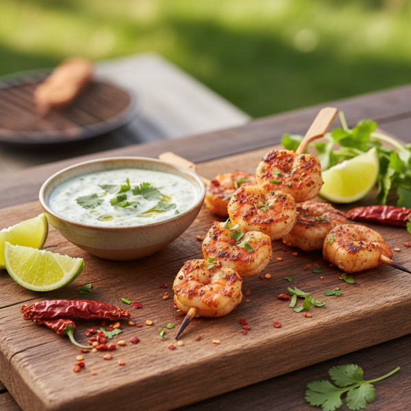Spicy Chipotle Shrimp Skewers with Creamy Cilantro Dip recipe