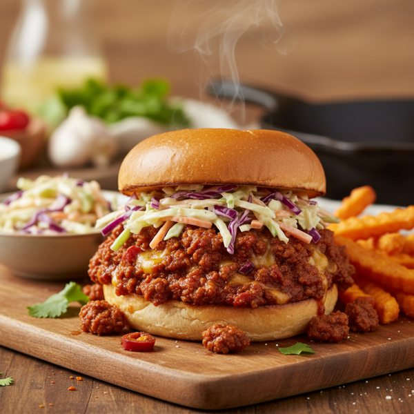 Spicy Chipotle Sloppy Joes with Crunchy Coleslaw Delight recipe