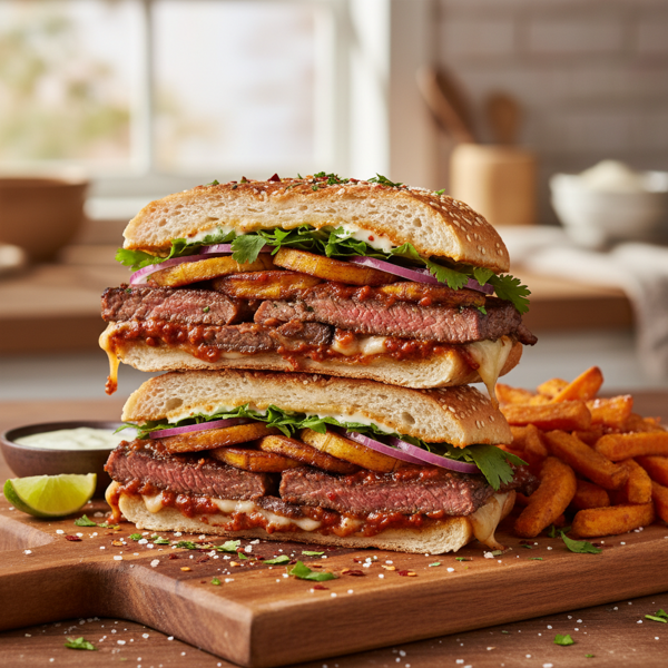 Spicy Chipotle Steak & Plantain Sandwich Delight recipe