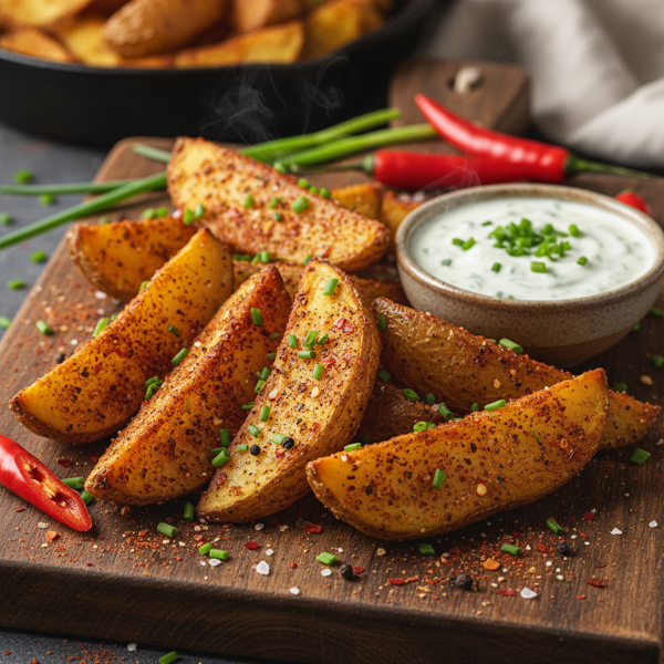 Spicy Chive-Infused Chili Roasted Russet Wedges recipe