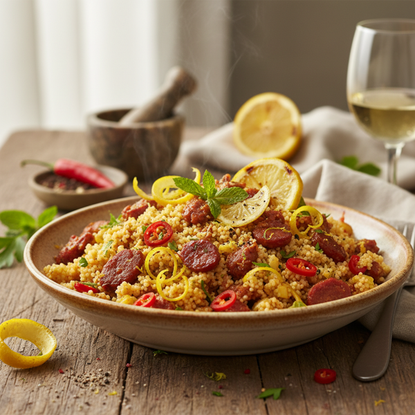 Spicy Chorizo and Zesty Lemon Couscous Delight recipe