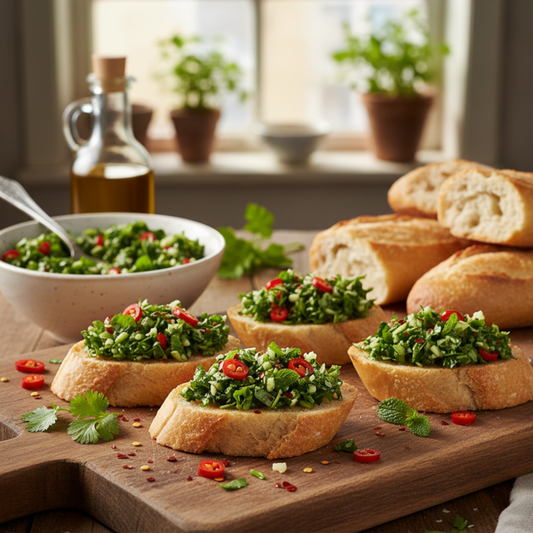 Spicy Cilantro and Mint Baguette Bites recipe