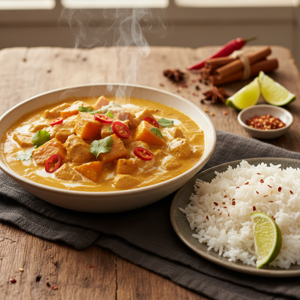 Spicy Coconut Pumpkin Curry with Chicken recipe