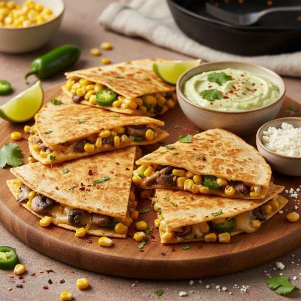 Spicy Corn and Mushroom Quesadillas recipe