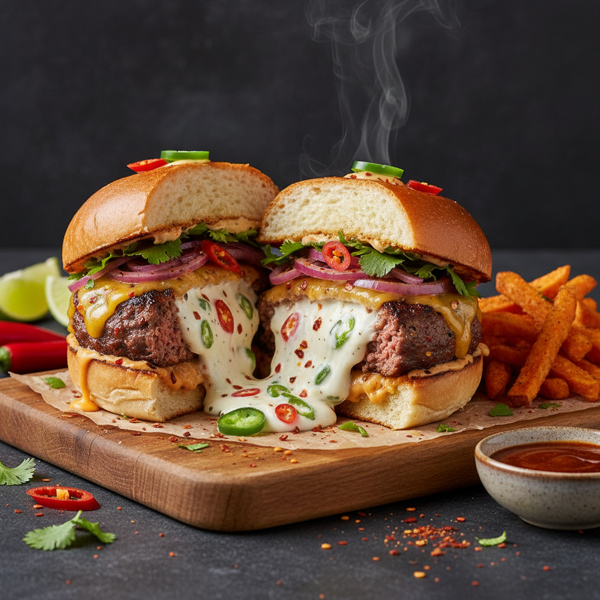 Spicy Cream Cheese-Packed Burgers recipe