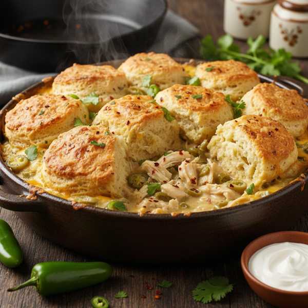 Spicy Creamy Chicken and Green Chile Biscuit Bake recipe