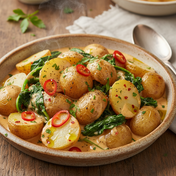 Spicy Creamy Potato and Rapini Delight recipe
