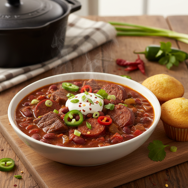 Spicy Creole-Style Beef & Sausage Chili recipe