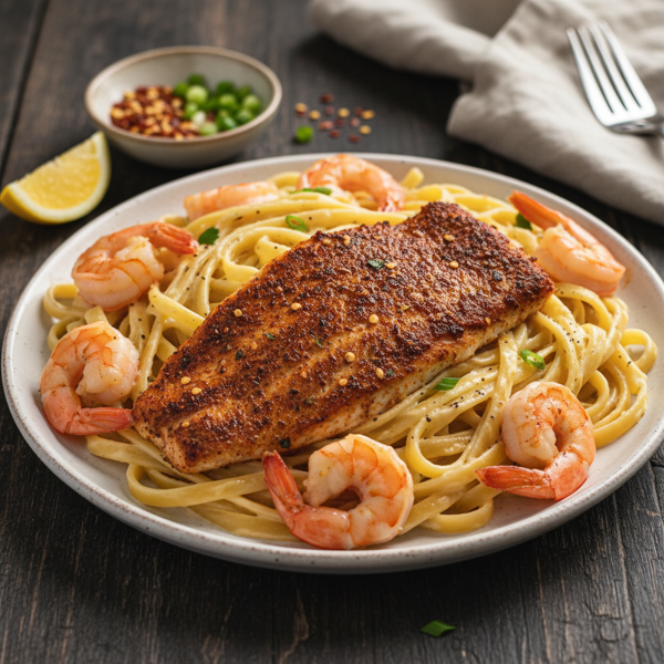 Spicy Creole Broiled Tilapia with Shrimp Alfredo recipe