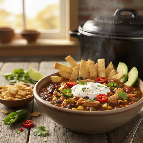 Spicy Crockpot Black Bean Tortilla Soup recipe