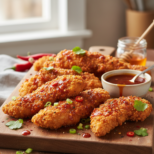 Spicy Crunchy Baked Chicken Tenders with Sriracha Honey Glaze recipe